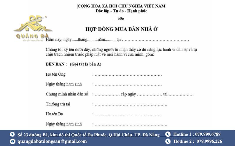 Nội dung trong hợp đồng mua bán nhà ở không có sổ đỏ