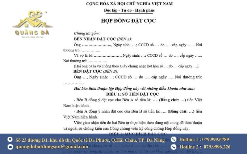   Hợp đồng đặt cọc